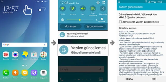 Samsung "Yazılım Güncelle"  Uygulama ekranı