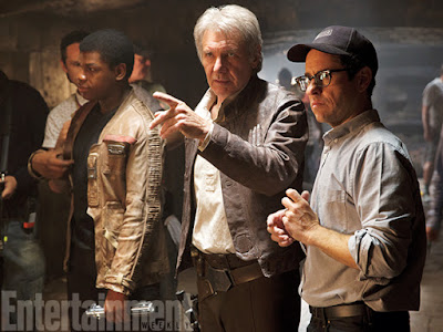 Harrison Ford and J.J. Abrams on the set of Star Wars The Force Awakens