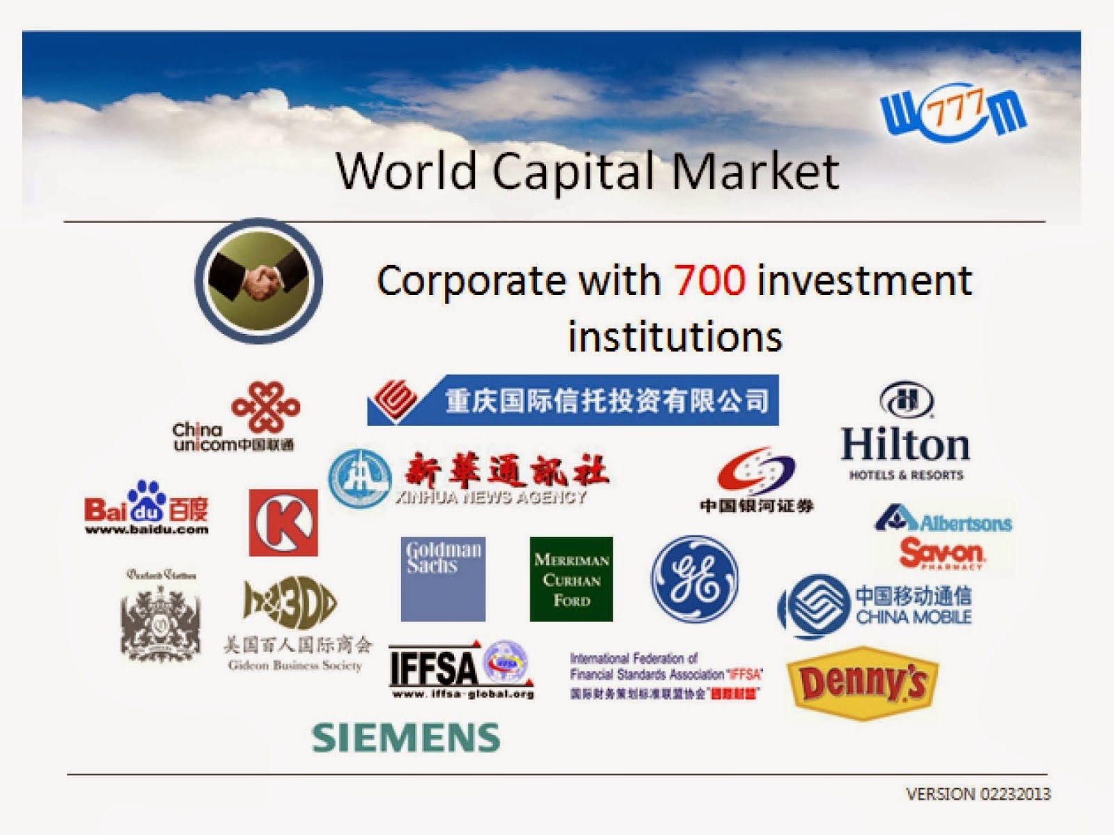 CORPERATE WITH 700 INVESTMENT INSTITUTIONS