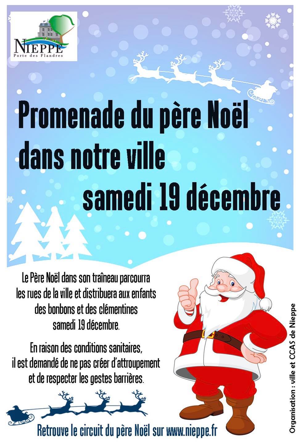 Promenade du père Noël à Nieppe le samedi 19 décembre 2020 plus d'infos sur nieppe.fr