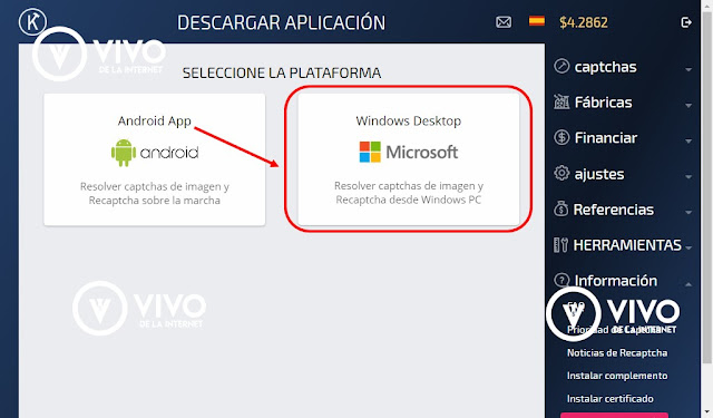 Seleccionar <<Windows Desktop>>.