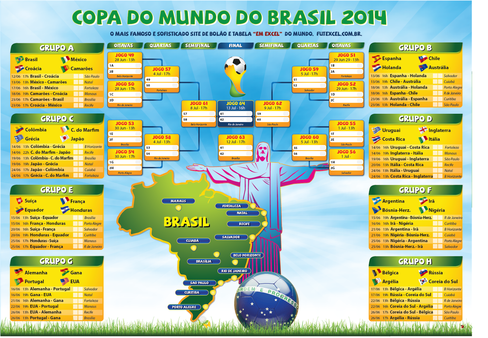 Dia de jogos da copa do mundo do Brasil 2014 - tabela - VIVASOSODREAMS