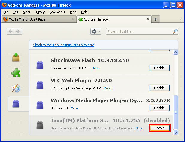 General Computers: Enable Java Plugin On Firefox 11.0