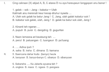 Contoh Soal Bahasa Sunda Kelas 3 Sd Semester 1