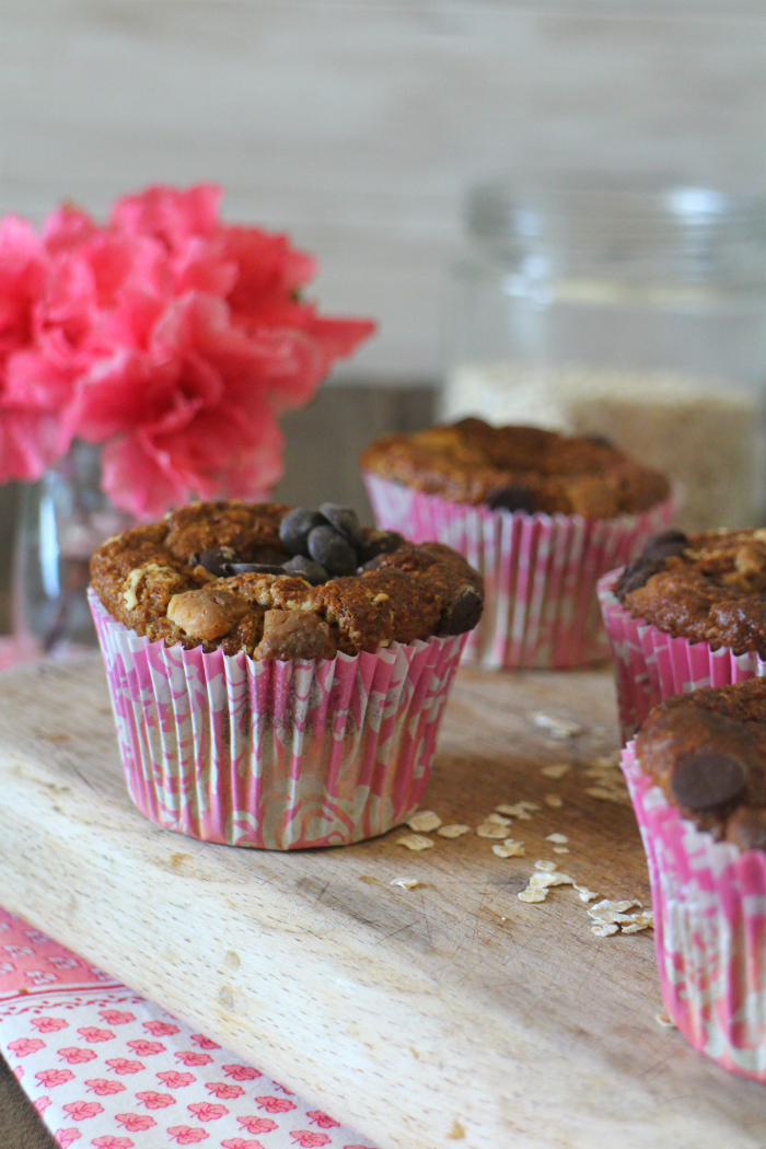 Muffins de avena, yogur y plátano con 2 chocolates Cook the cake