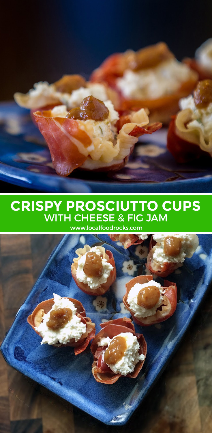 Salty, crispy, savory and a little sweet, these crispy goat cheese filled prosciutto cups are perfect for parties. | Local Food Rocks