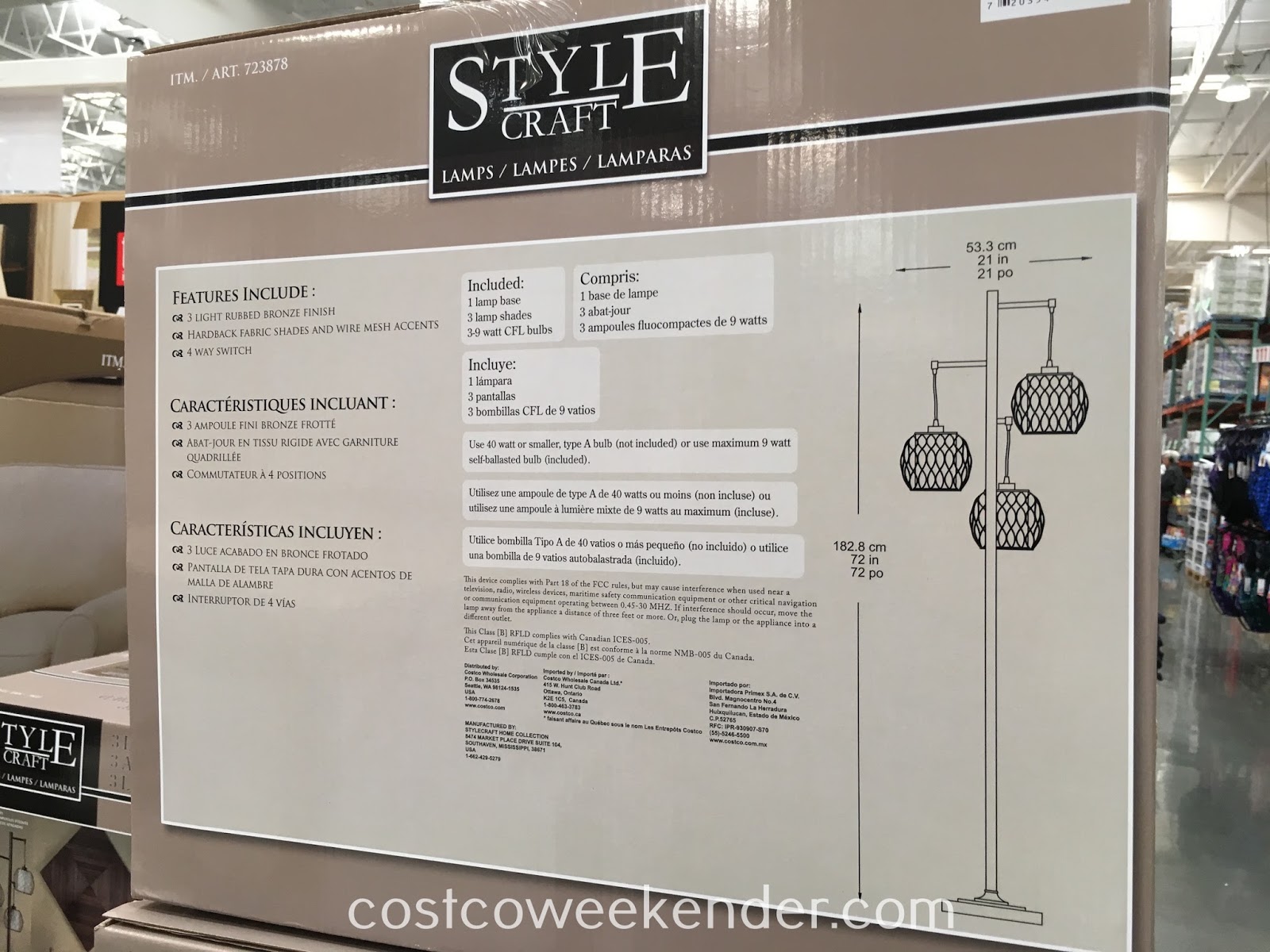 Stylecraft 3 Light Floor Lamp Costco Weekender