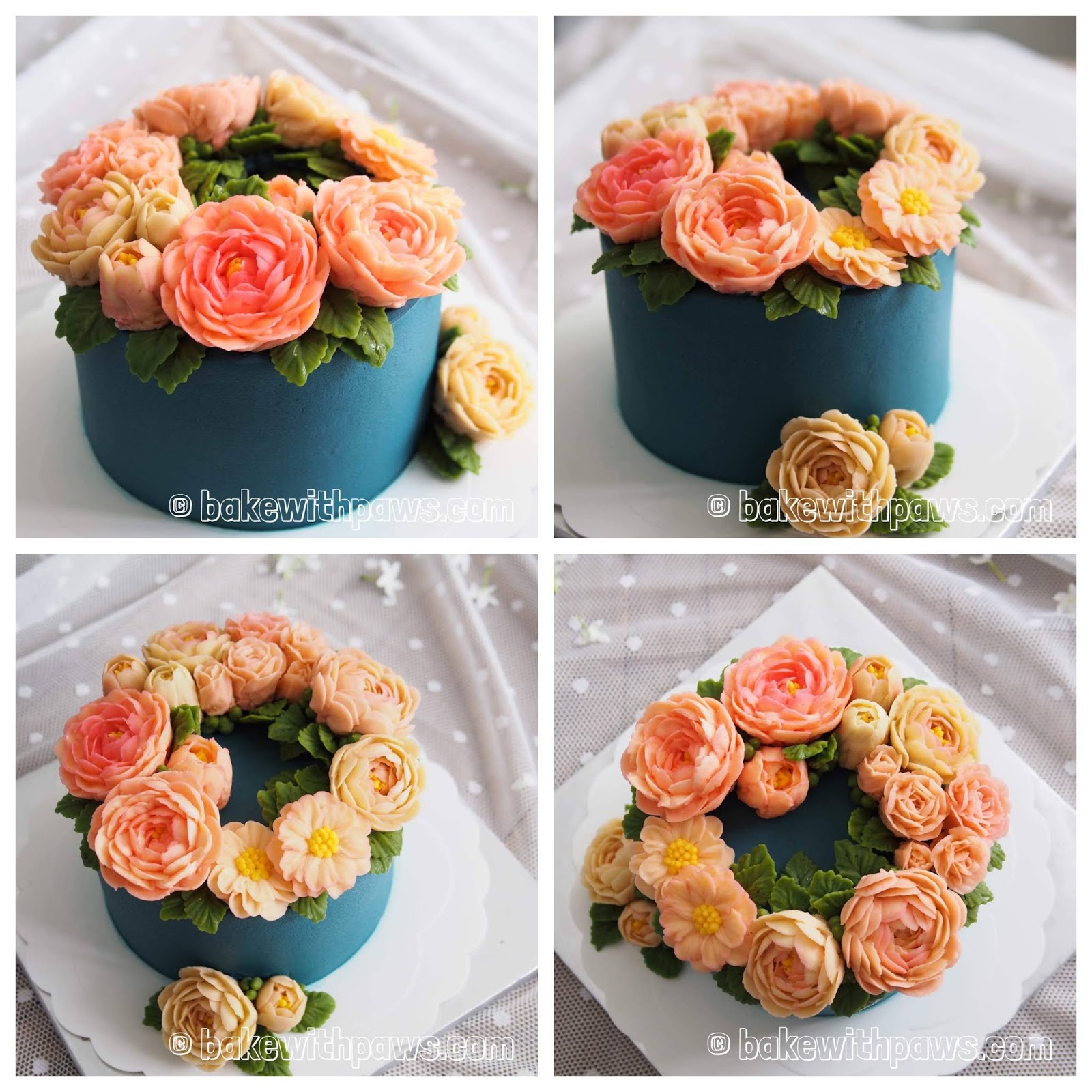 Korean Style Buttercream Flowers Cake 30 BAKE WITH PAWS