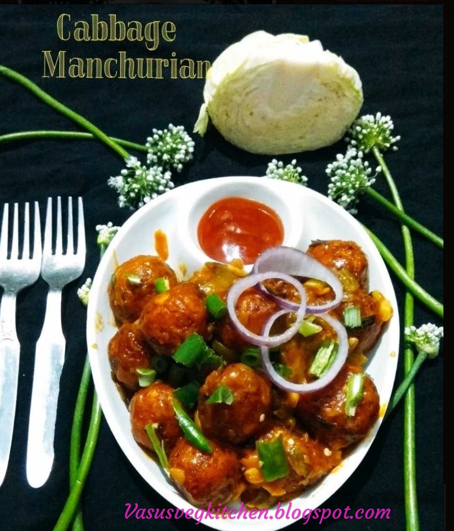 Vasusvegkitchen Cabbage manchurian, dry cabbage manchurian, How to