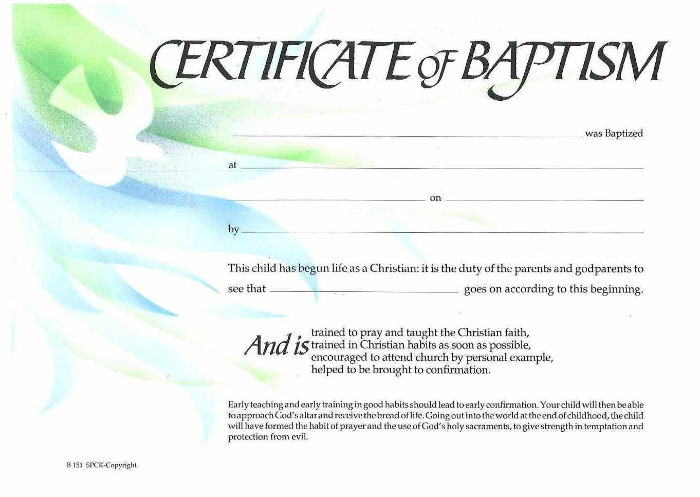 Sample Baptismal Certificate Sample Baptismal Certificate