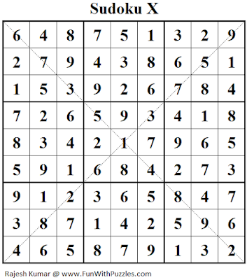 Sudoku X (Fun With Sudoku #147) Solution