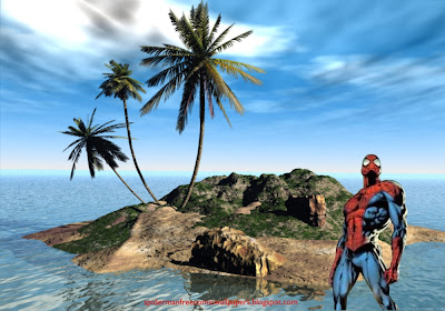 Spiderman desktop Wallpaper standing walking tall at 3D Island