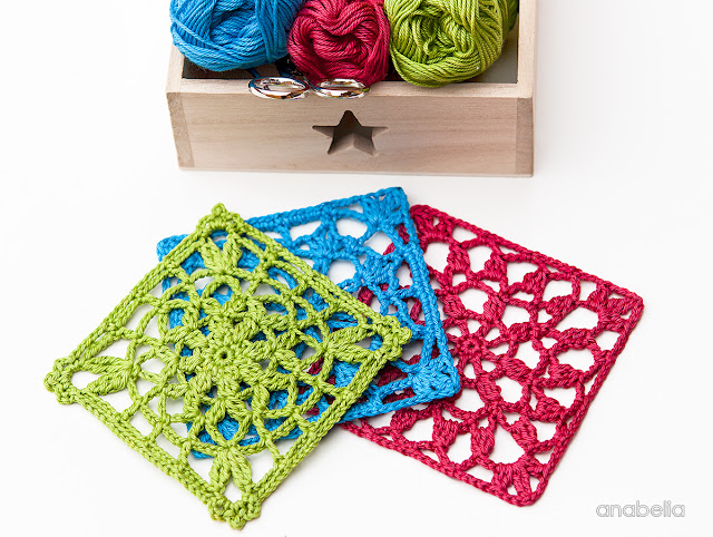 Crochet lace square Motif 2, 3, 4 / 2017 pattern Anabelia Craft Design