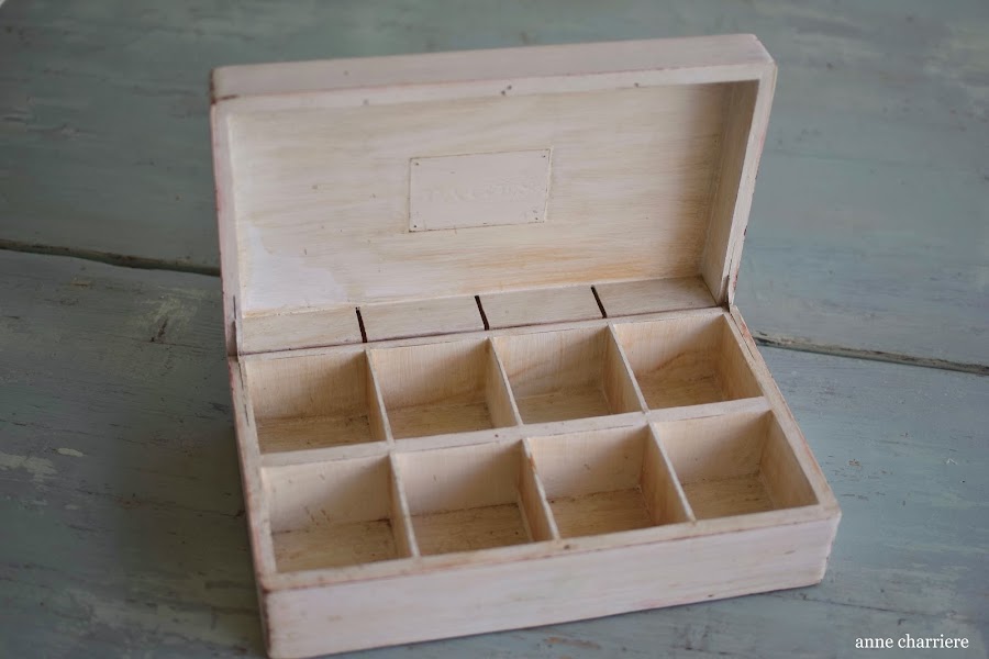 www.annecharriere.com, caja para bolsas de té, infusiones, pintura tiza, 
