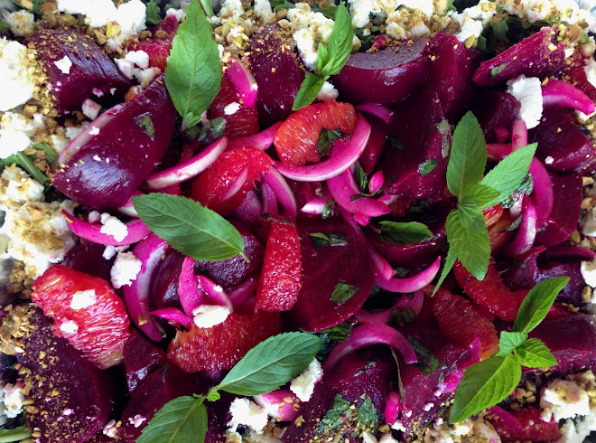 KPK Roasted Beet Salad with Orange, Fresh Mint, Feta and Pistachios