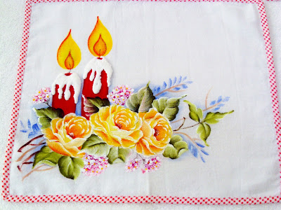 "pintura tecido velas e rosas natal"