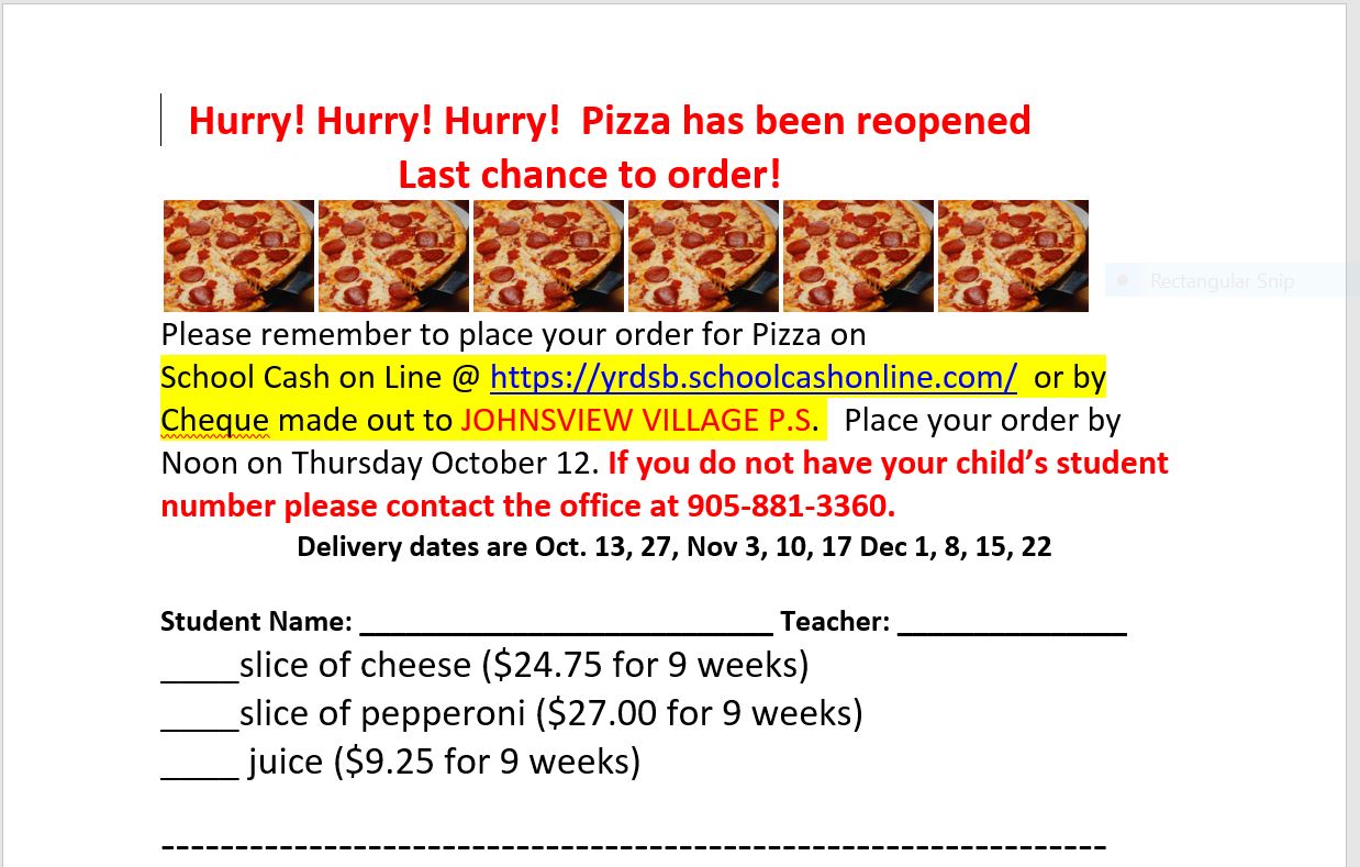 The Johnsview Village Blog Pizza Orders