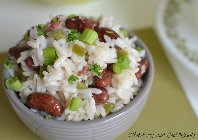 A wonderful savory rice and beans side dish with bits of bacon and jalapeno! Goes great with beef, chicken, fish or pork! Coconut Red Beans and Rice Recipe from Hot Eats and Cool Reads