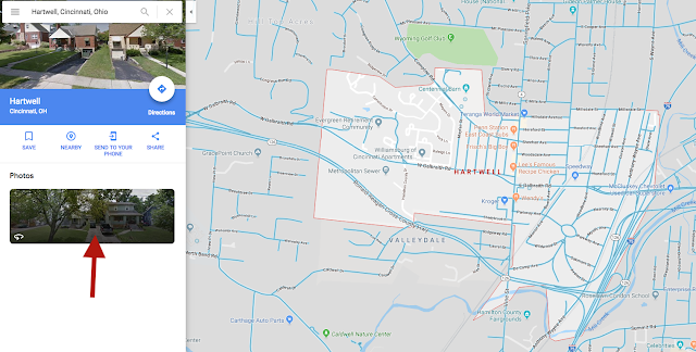 Google map showing Hartwell boundaries in Cincinnati Ohio