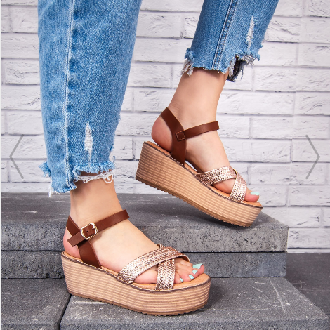 Sandale dama cu talpa groasa moderne fashion champagne cu maro