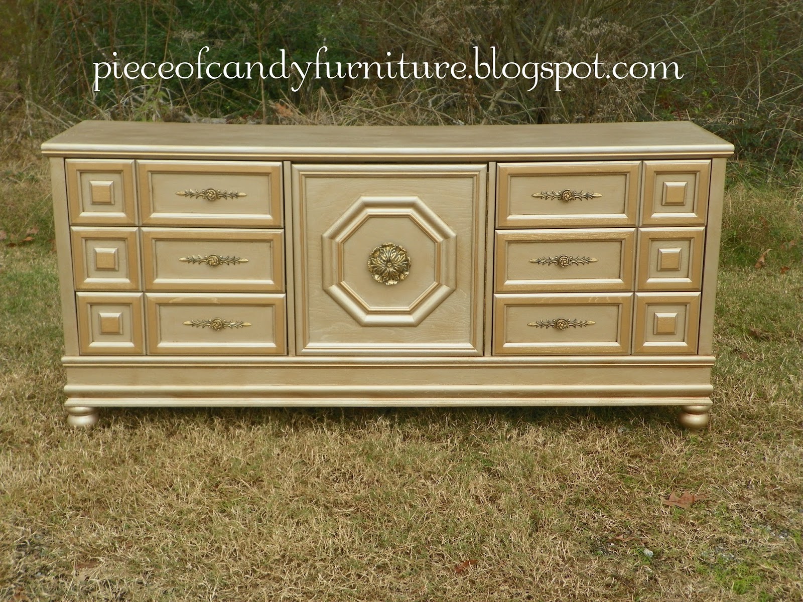 Piece Of Candy Furniture Mediterranean Dresser Painted in Metallic Champagne & Gold....