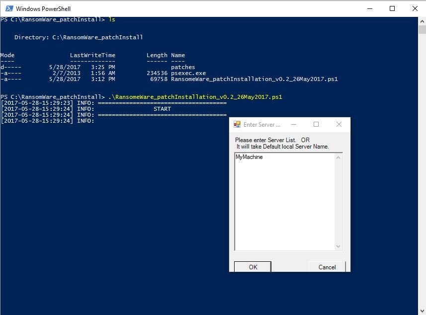 SysAdmin Automation RansomWare 'wannCry' Patch Verify & Installation