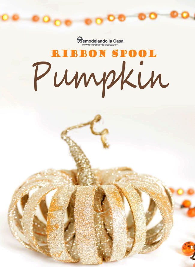 how to make a craft pumpkin with ribbon spools, paint, glitter and jute