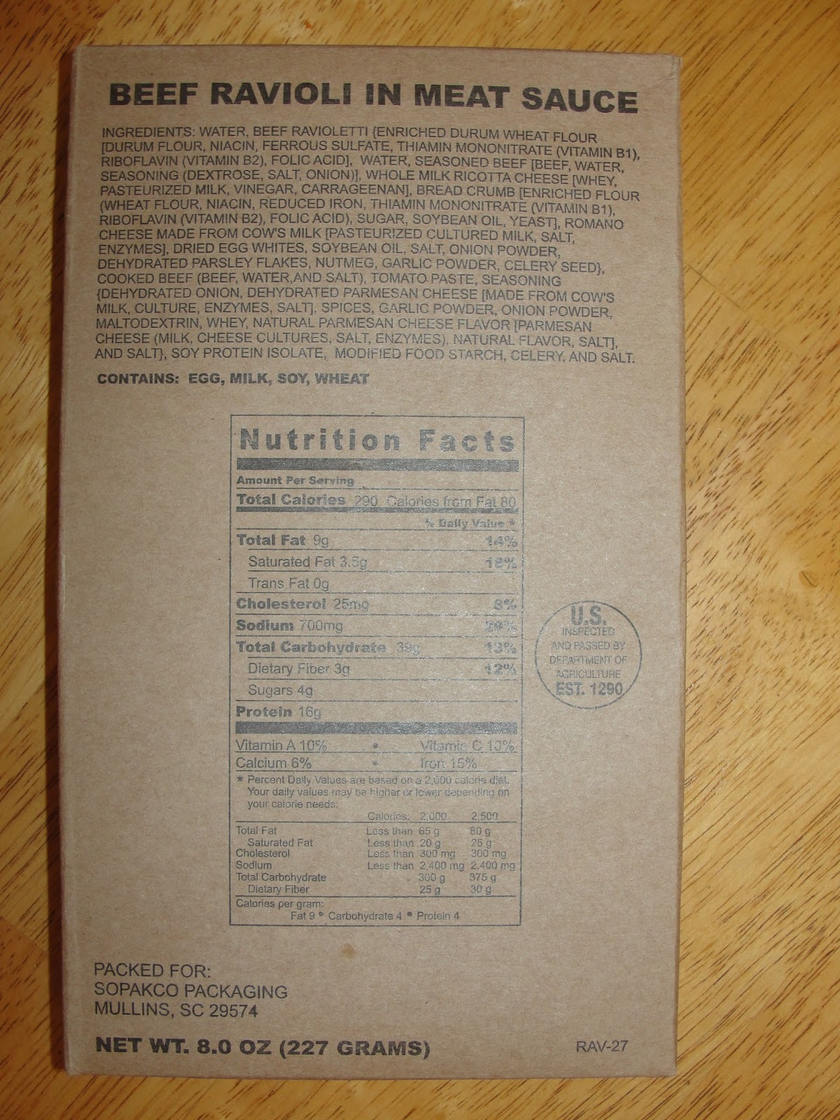 Planning And Foresight MRE Monday Beef Ravioli In Meat Sauce