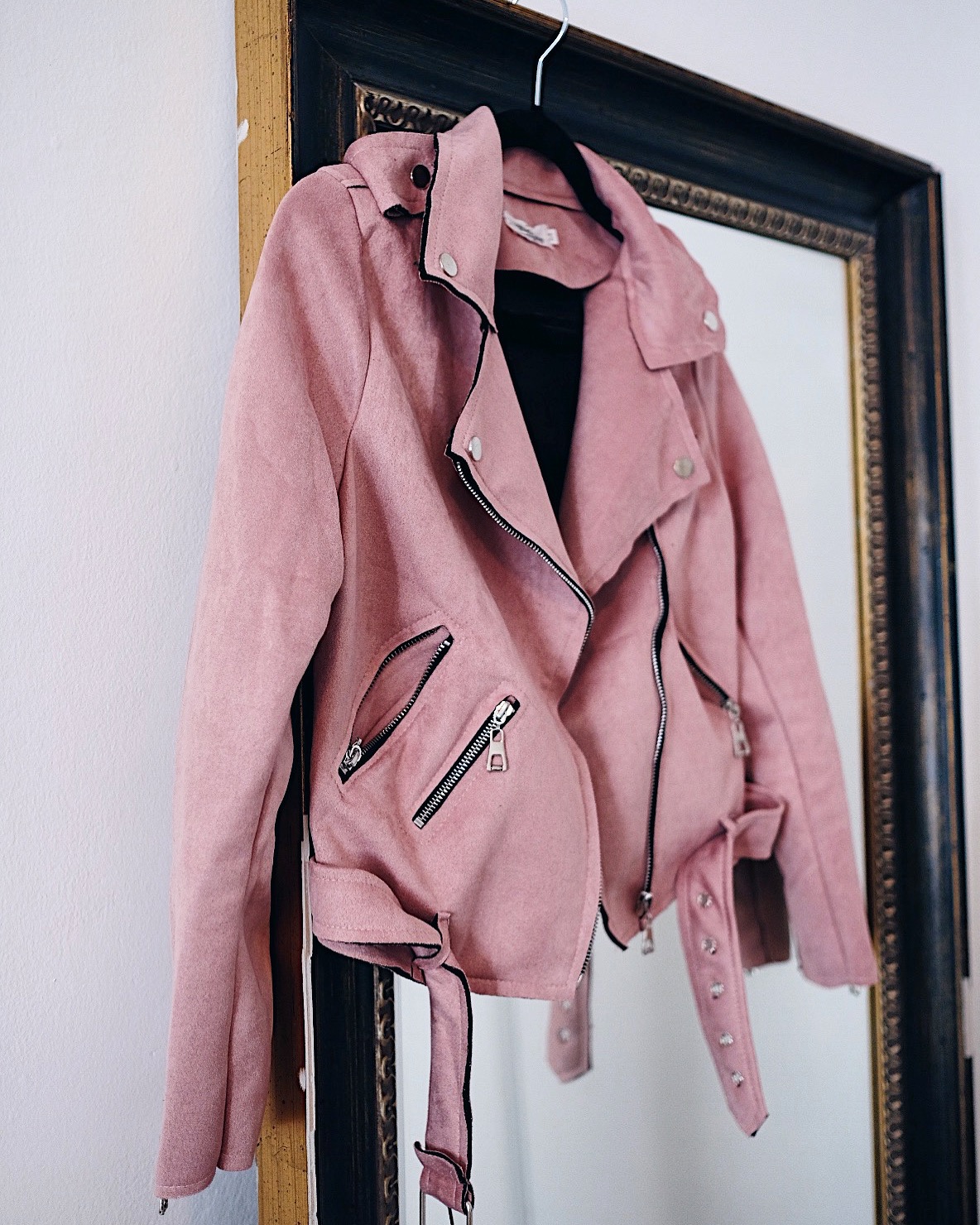 pink suede biker jacket