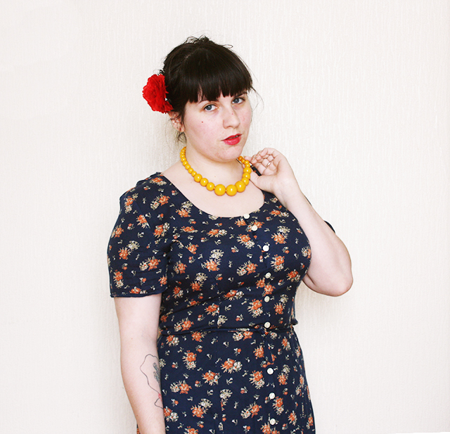 what i wore - floral pattern navy midi dress » cardboardcities