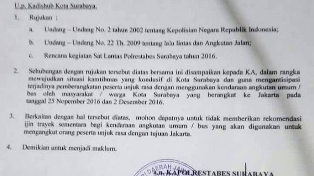 Beredar Surat Larangan Angkut Massa Aksi Ke Jakarta Tanggal 2 Desember, Begini Isinya