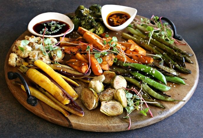 Roasted vegetables glazed with a tamari, honey and mustard sauce.