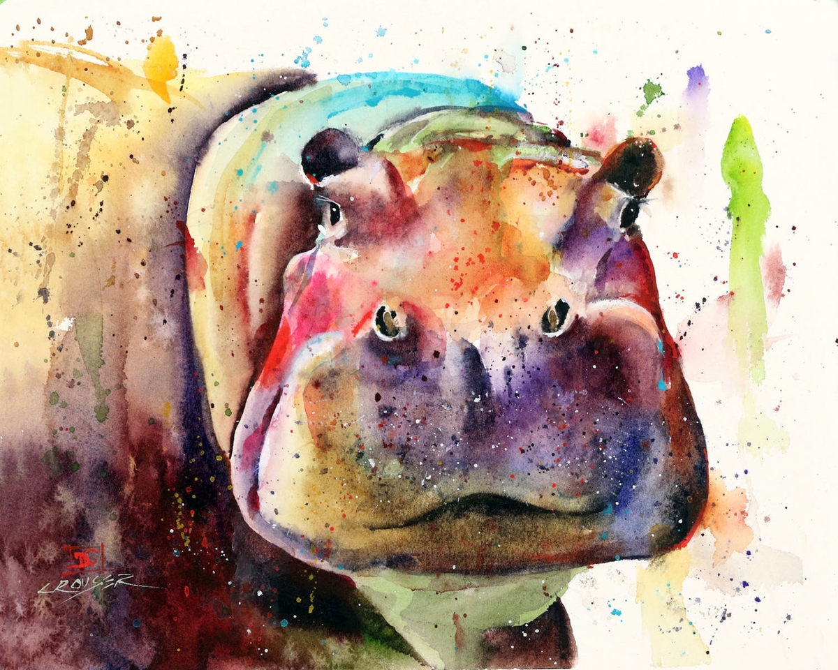 03-Big-Al-The-Hippo-Dean-Crouser-A-Love-of-the-Outdoors-Spawns-Animal-Watercolor-Paintings-www-designstack-co