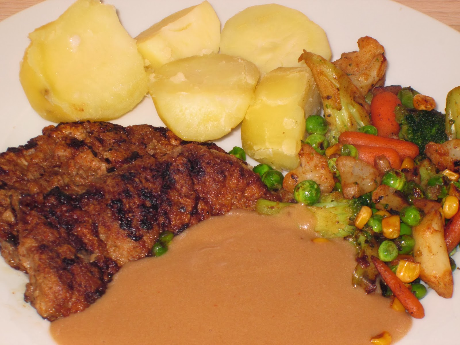 The Flaming Potato Beef Escalope with a Delicious Gravy and Potatoes