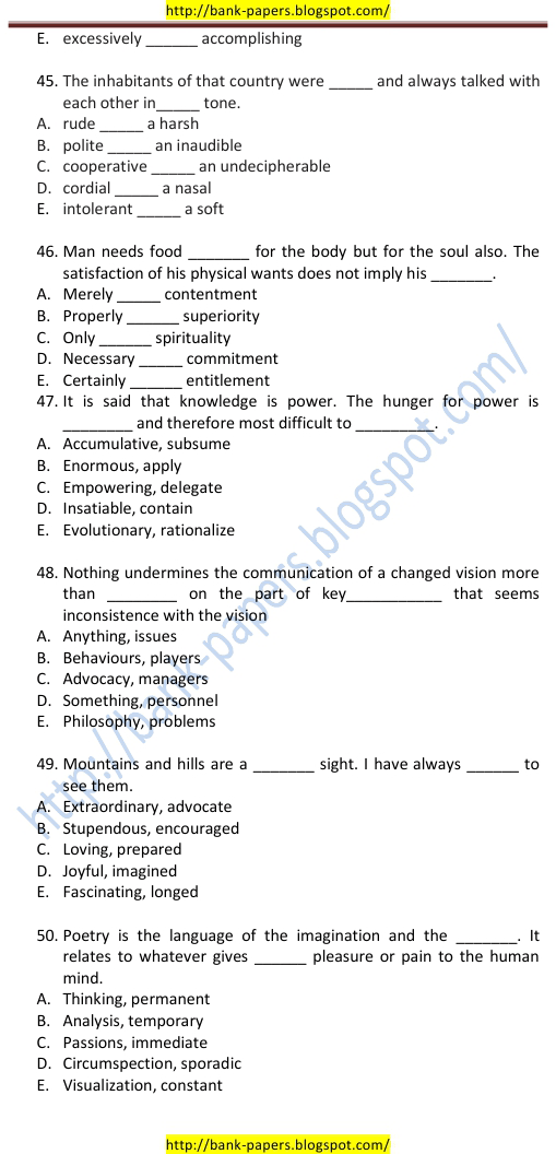 sample question papers for bank exams