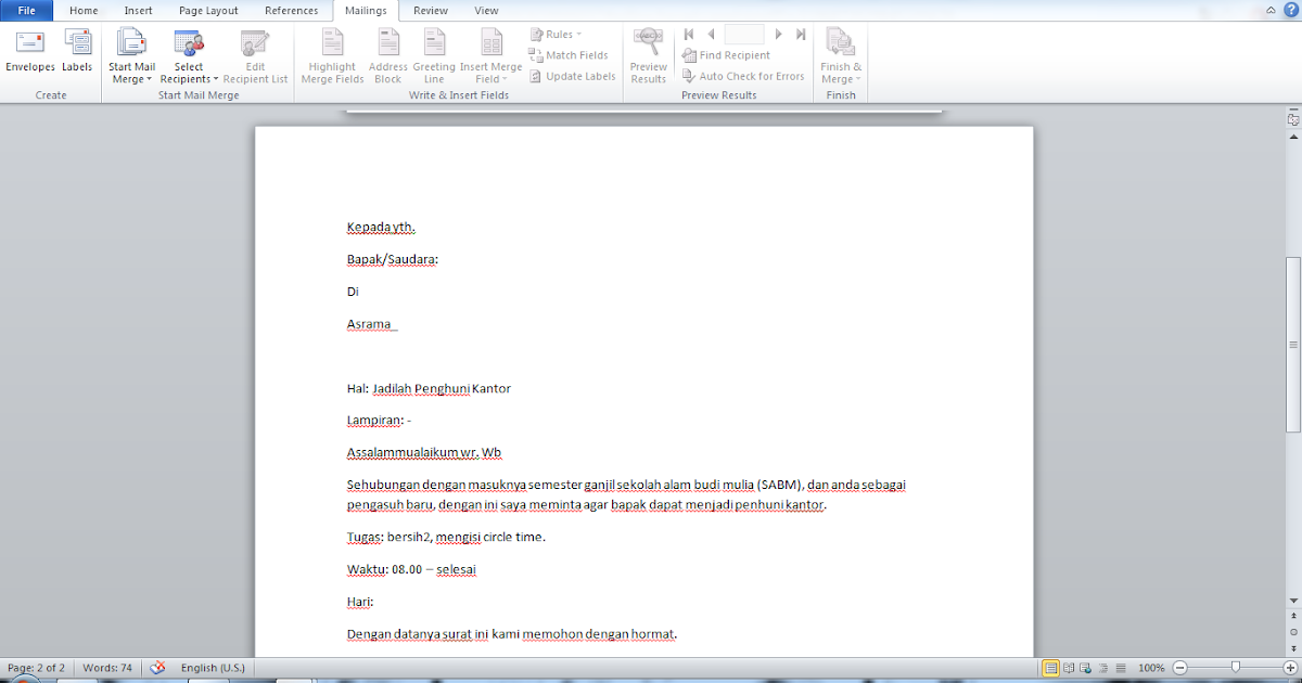 Cara Mail Marge di ms word | AP15+
