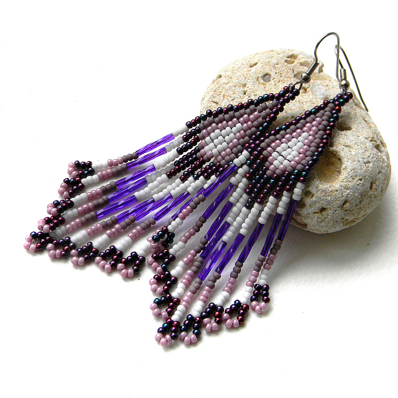 beaded earrings seed bead earrings dangle fringe earrings beadwork