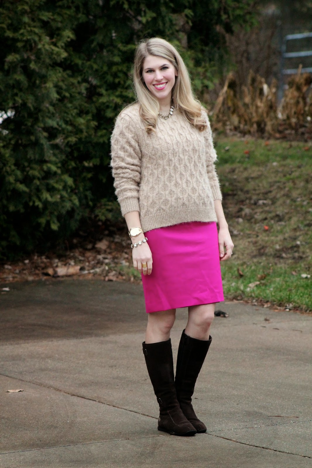 Cozy Sweater and Pink Skirt