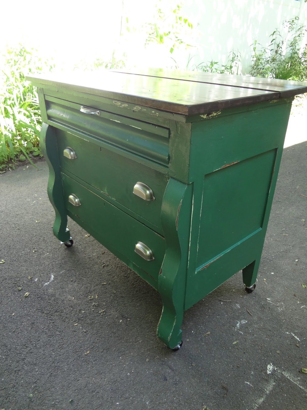 Heir and Space An Antique Green Kitchen Island