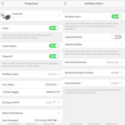 Cara setting alarm motion detection kamera husky air ezviz