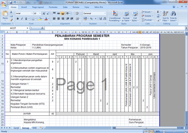 Contoh Format Prota Promes Sd Mi Kurikulum 2013 Revisi 2019