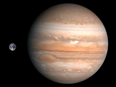 Comparación a escala entre la Tierra y Júpiter