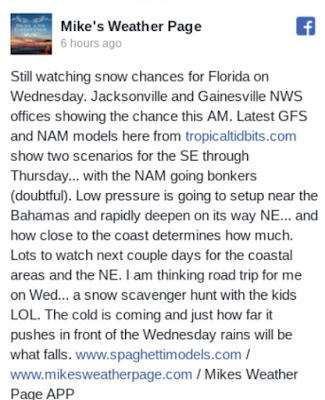 Hurricane Harbor: Southern Snow? Florida Snow? Winter Weather .. Low