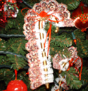 Lace candy cane heart ornaments