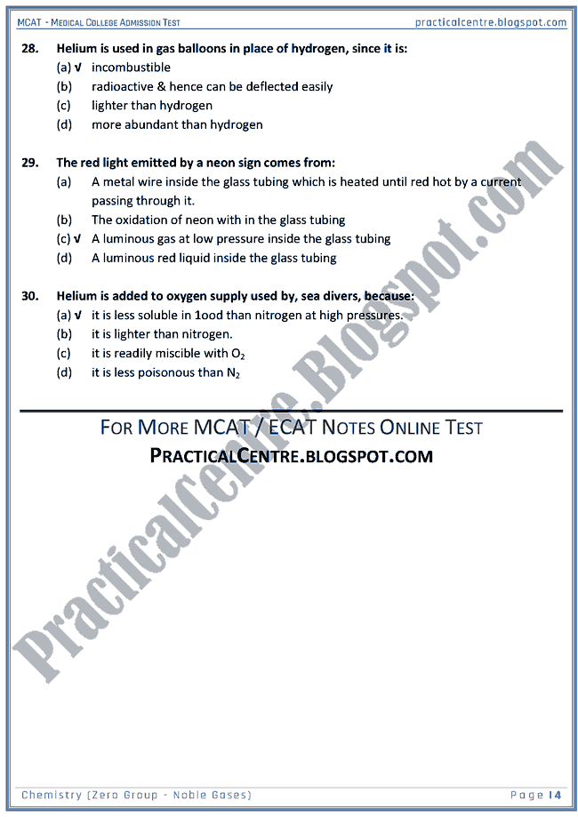 mcat-chemistry-zero-group---noble-gases-mcqs-for-medical-college-admission-test