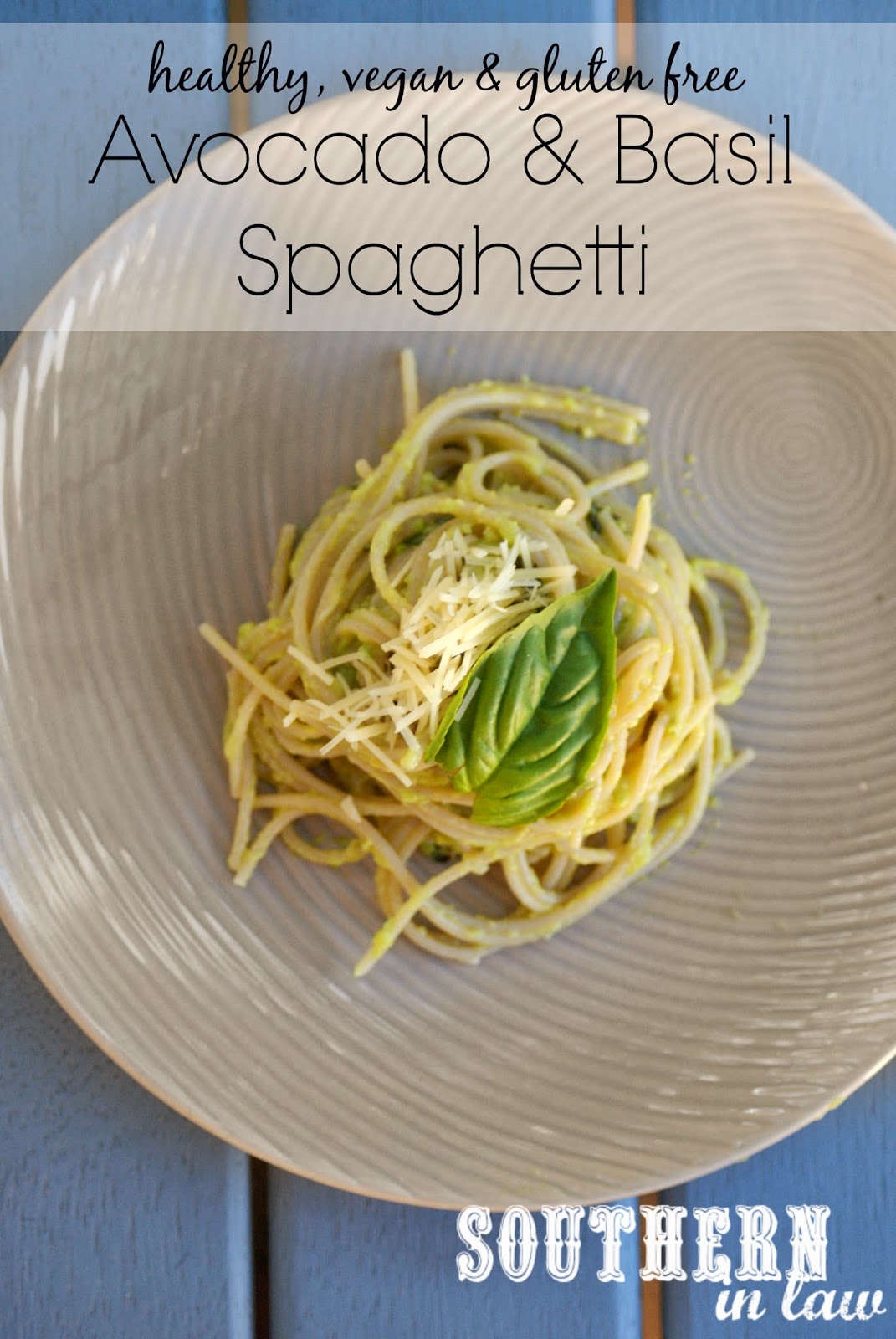Healthy Avocado and Basil Spaghetti Recipe - low fat, gluten free, sugar free, vegan, clean eating friendly
