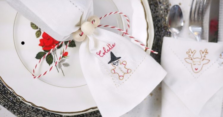 Table de Noël : broder du houx sur des serviettes en tissu - Marie Claire