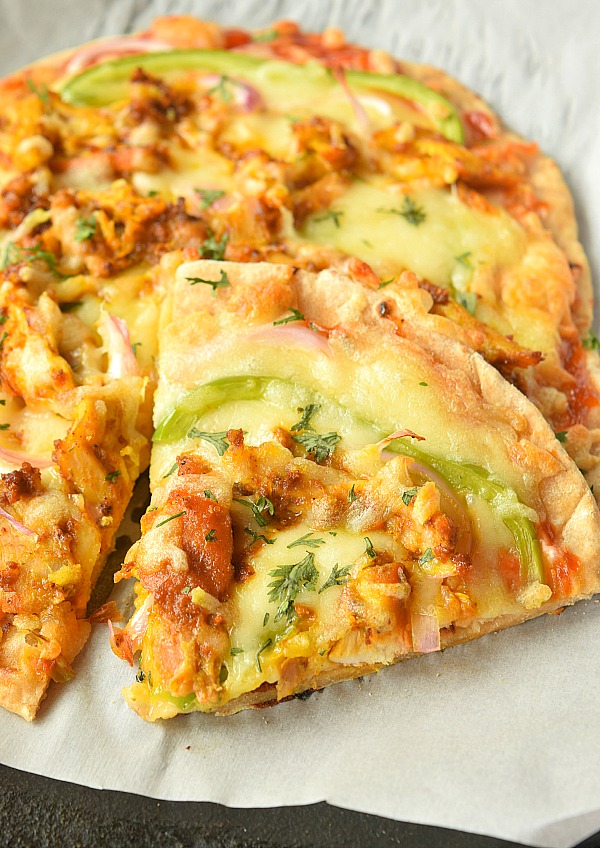 Naan Pizza Recipe (Garlic Naan Grilled Chicken Pizza) Savory Bites