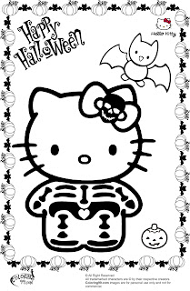 hello kitty halloween skeleton coloring pages