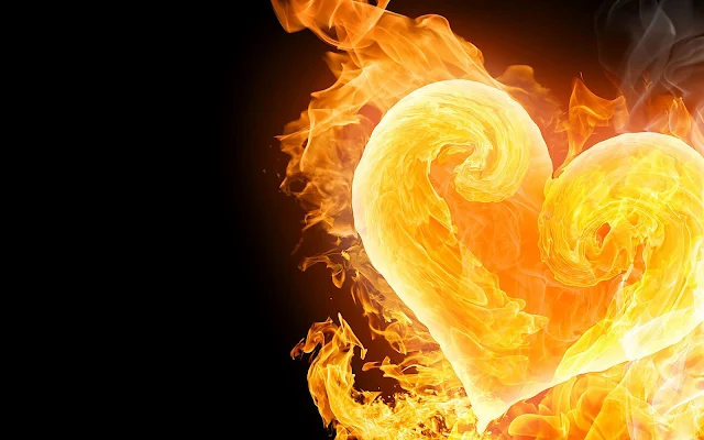 Vuur in de vorm van een liefdes hartje